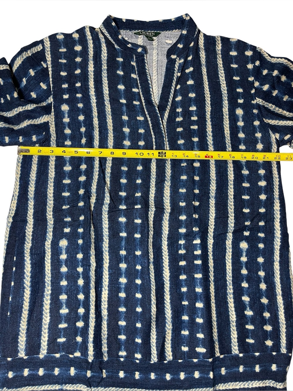 Lauren Ralph Lauren Blue Southwestern Linen Blend Short Sleeve Dress Size 14 - Picture 6 of 8
